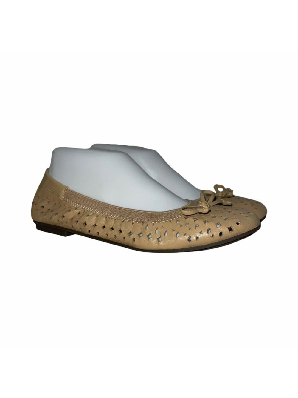 READ Vionic Ballet Flats Womens 7 Leather Tan Beige Cut-Out Bow Lightweight